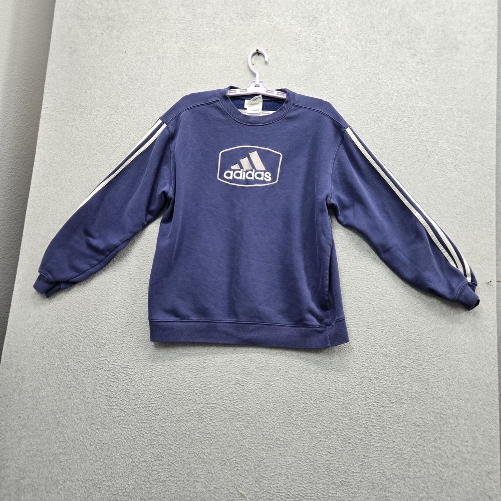 VINTAGE Adidas Boys Sweatshirt XL Youth Blue Logo Embroidered 3 Stripes Fleece